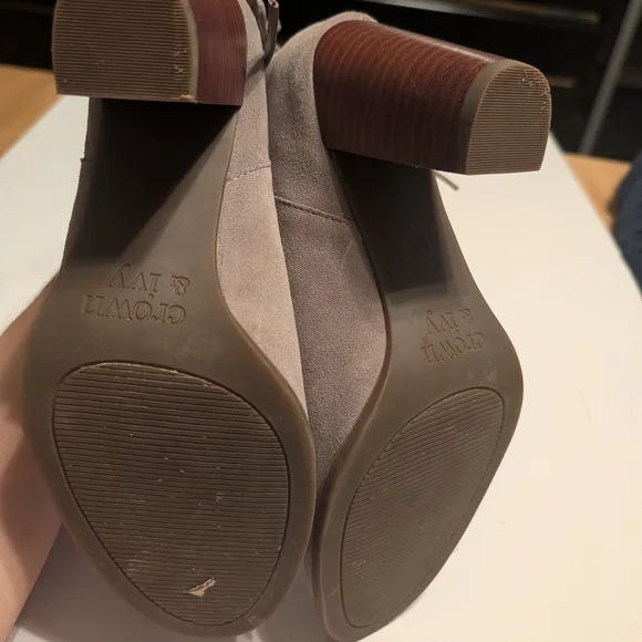 Crown & Ivy Morcella Ruffle Ankle Boots - Light Gray Suede - Picture 10 of 12